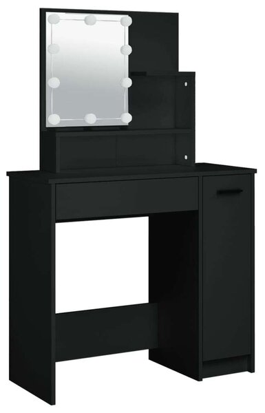 Elegáns Fekete Sminkasztal Szett LED-es Tükörrel
