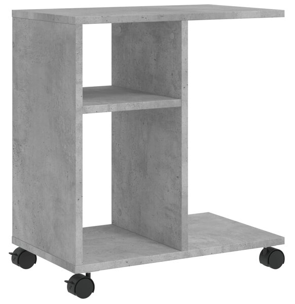 Betonszürke szerelt fa kisasztal kerekekkel 50 x 30 x 55 cm