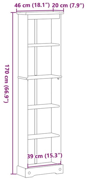 Corona tömör fenyőfa könyvszekrény 46 x 20 x 170 cm