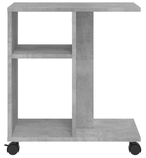 Betonszürke szerelt fa kisasztal kerekekkel 50 x 30 x 55 cm