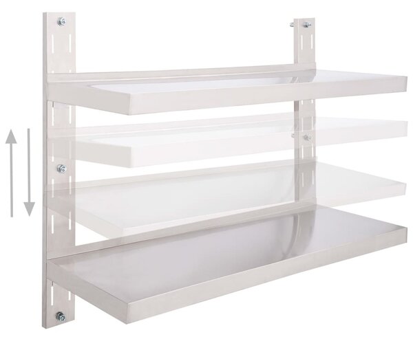 Kétszintes rozsdamentes acél falra szerelhető polc 100 x 30 cm