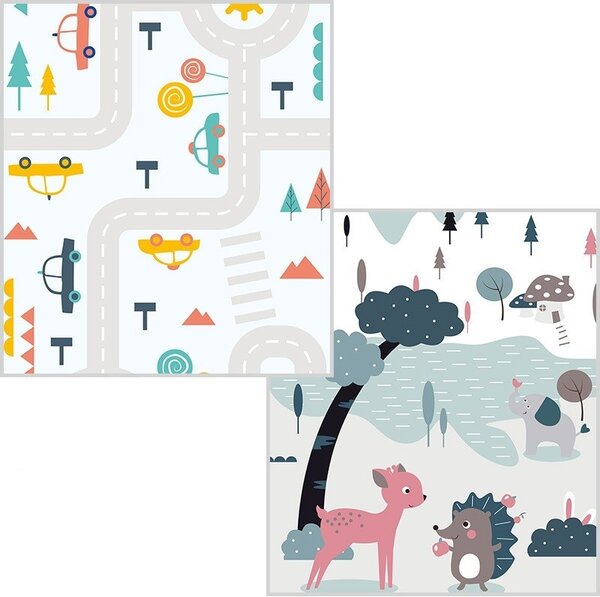 Kétoldalas habszivacs játszószőnyeg - autók és erdők - 198 x 177 x 0,8 cm