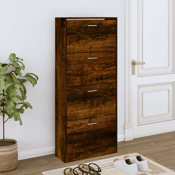 Füstös tölgy színű szerelt fa cipősszekrény 63x24x147 cm