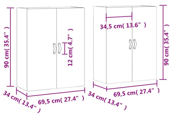 VidaXL 2 db fehér fali szekrény 69,5 x 34 x 90 cm
