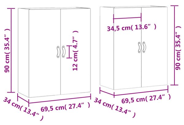 VidaXL 2 db sonoma tölgy fali szekrény 69,5 x 34 x 90 cm