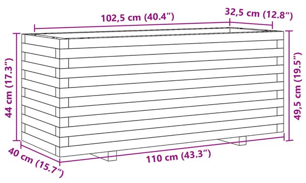 Impregnált fenyőfa kerti virágláda 110 x 40 x 49,5 cm