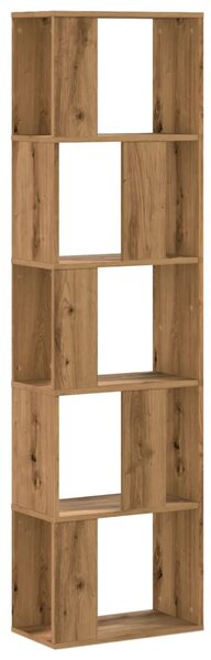 5 szintes kézműves tölgy színű fa könyvespolc 45x23,5x162,5 cm