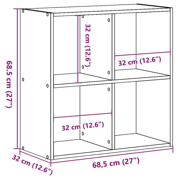 Antik fa színű szerelt fa könyvespolc 68,5 x 32 x 68,5 cm
