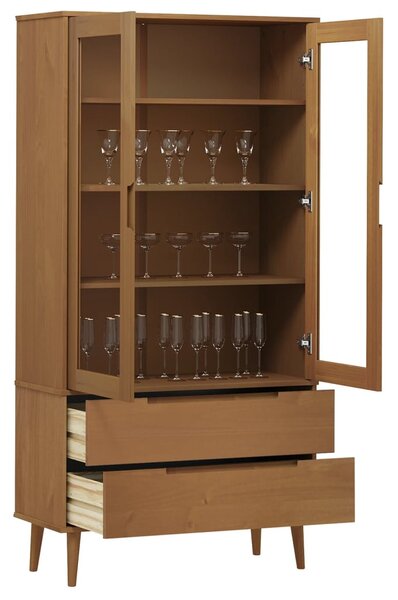 MOLDE barna tömör fenyőfa vitrin szekrény 90 x 35 x 175 cm