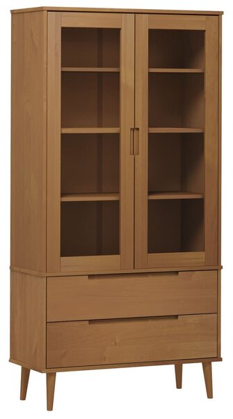 MOLDE barna tömör fenyőfa vitrin szekrény 90 x 35 x 175 cm