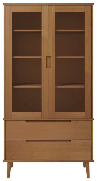MOLDE barna tömör fenyőfa vitrin szekrény 90 x 35 x 175 cm