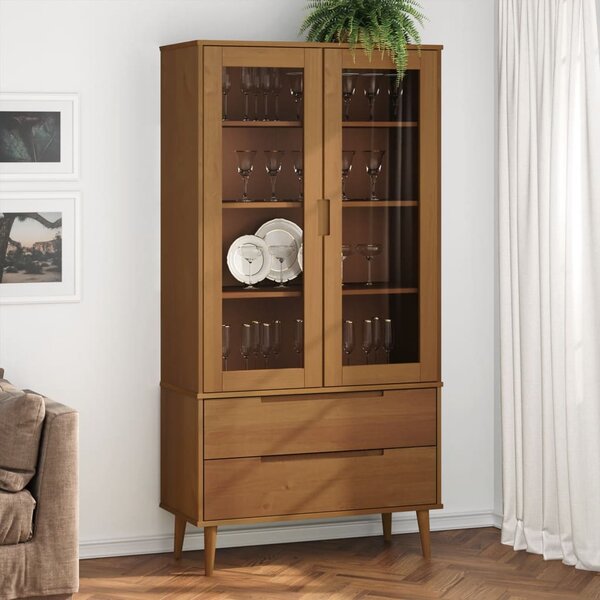 MOLDE barna tömör fenyőfa vitrin szekrény 90 x 35 x 175 cm
