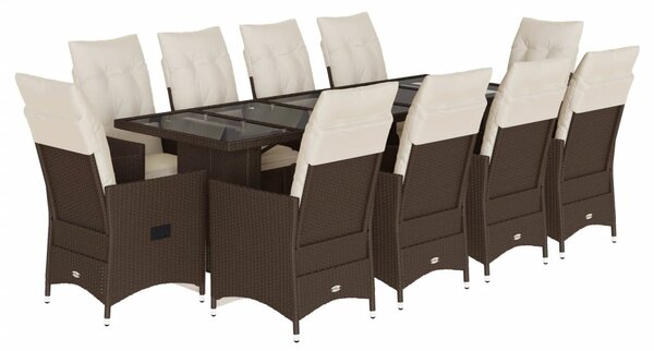 11 részes barna polyrattan kerti bisztrógarnitúra párnákkal