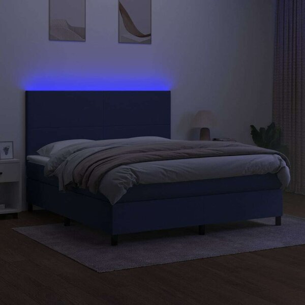 VidaXL kék szövet rugós és LED-es ágy matraccal 180 x 200 cm