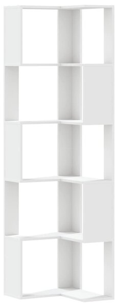 5 szintes fehér szerelt fa sarok könyvespolc 50 x 50 x 179 cm
