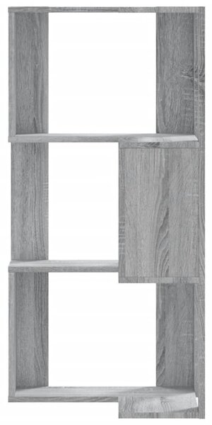 3 szintes szürke szerelt fa sarok könyvespolc 50 x 50 x 102 cm
