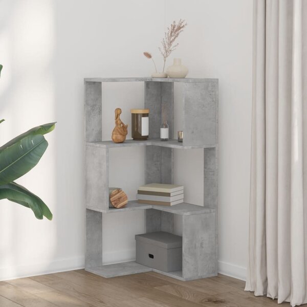 3 szintes betonszürke szerelt fa sarok könyvespolc 50x50x102 cm