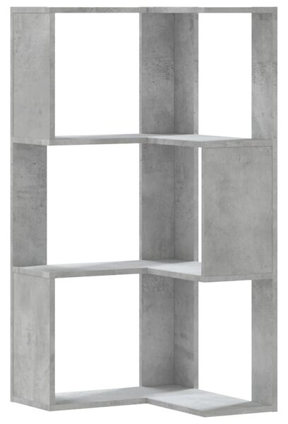 3 szintes betonszürke szerelt fa sarok könyvespolc 50x50x102 cm