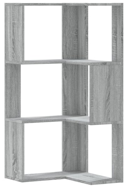 3 szintes szürke szerelt fa sarok könyvespolc 50 x 50 x 102 cm