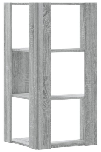 3 szintes szürke szerelt fa sarok könyvespolc 50 x 50 x 102 cm