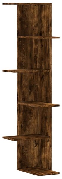 Füstös tölgy szerelt fa fali sarokpolc 36,5 x 36,5 x 140 cm