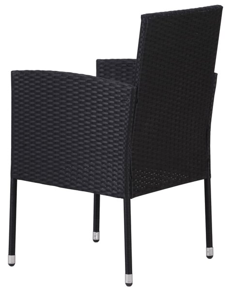 4 db fekete polyrattan kerti szék krémfehér párnákkal