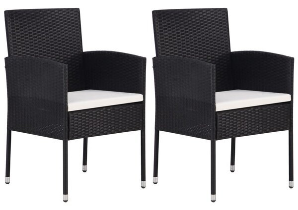 2 db fekete polyrattan kerti szék krémfehér párnákkal