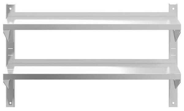 2 szintes ezüst rozsdamentes acél fali polc 100 x 23,5 x 60 cm