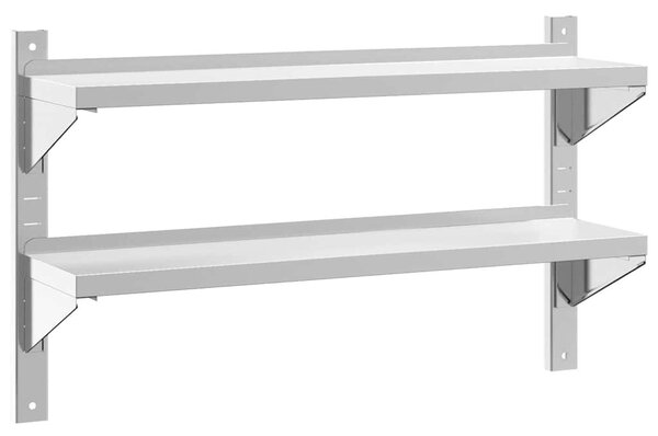 2 szintes ezüst rozsdamentes acél fali polc 100 x 23,5 x 60 cm