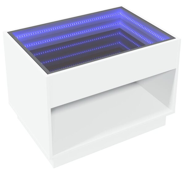 Fehér végtelen hatású LED-es dohányzóasztal 70 x 50 x 50 cm
