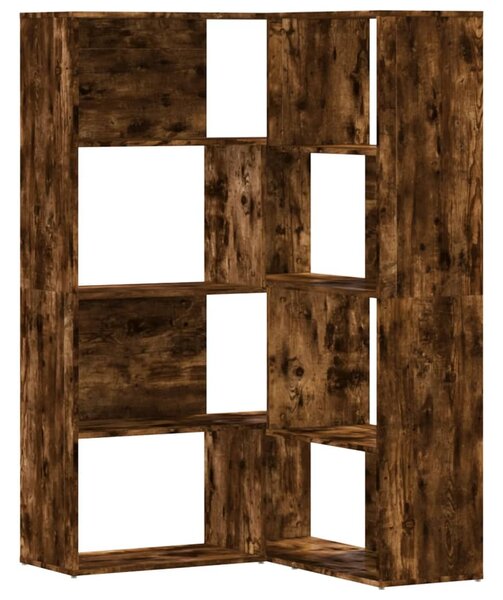 4 szintes füstös tölgy szerelt fa sarokkönyvespolc 85x85x140cm