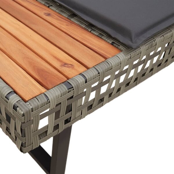 2 részes szürke polyrattan/akácfa kerti kanapészett párnákkal