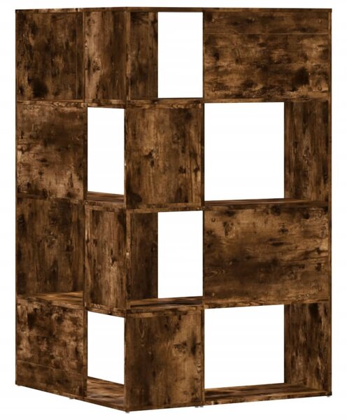 4 szintes füstös tölgy szerelt fa sarokkönyvespolc 85x85x140cm