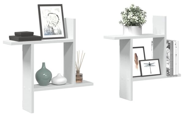2 db fehér szerelt fa fali polc 50 x 12 x 50 cm