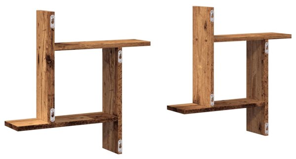 2 db antik fa színű szerelt fa fali polc 50 x 12 x 50 cm