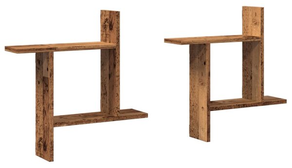 2 db antik fa színű szerelt fa fali polc 50 x 12 x 50 cm