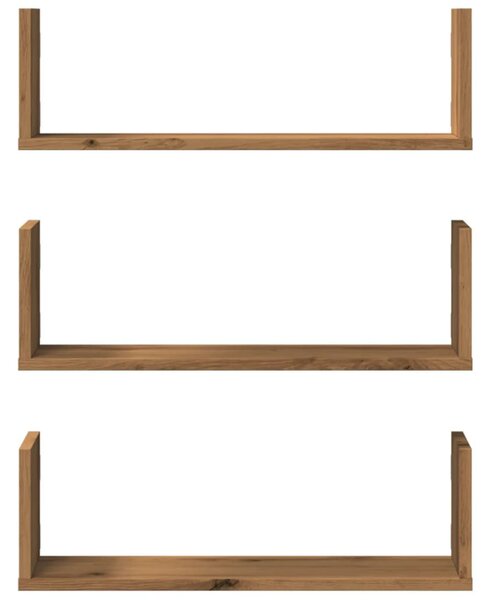 3 db kézműves tölgy színű szerelt fa fali polc 58 x 18 x 18 cm