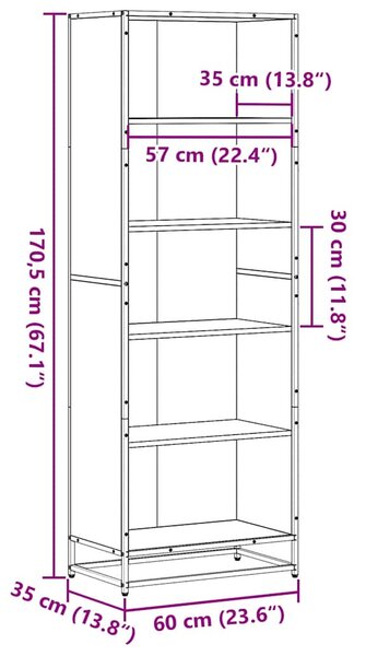 Fekete szerelt fa könyvszekrény 60 x 35 x 170,5 cm