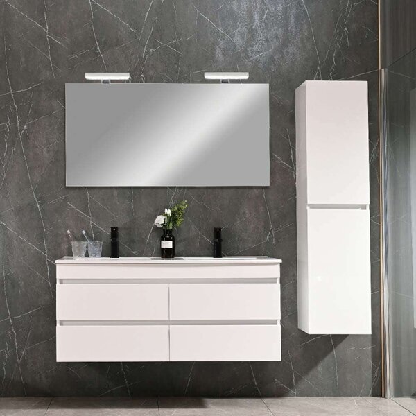 Leziter CUBE120 Cube Fürdőszobabútor 120 cm kerámia mosdóval tükörrel 60x120 cm magasfényű festett fehér