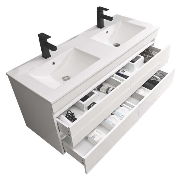 Leziter CUBE120 Cube Fürdőszobabútor 120 cm kerámia mosdóval tükörrel 60x120 cm magasfényű festett fehér