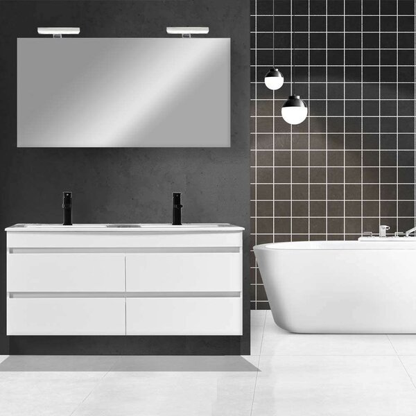 Leziter CUBE120 Cube Fürdőszobabútor 120 cm kerámia mosdóval tükörrel 60x120 cm magasfényű festett fehér