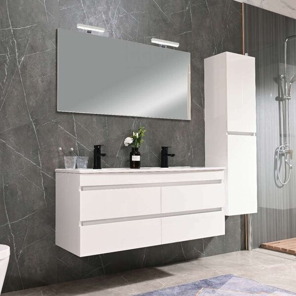 Leziter CUBE120 Cube Fürdőszobabútor 120 cm kerámia mosdóval tükörrel 60x120 cm magasfényű festett fehér
