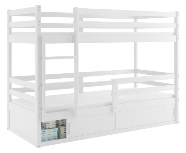 ERYK 1 emeletes ágy+matrac+ágyrács ingyen, 80x190 cm, fehér/fehér