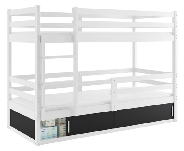 ERYK 1 emeletes ágy+matrac+ágyrács ingyen, 80x190 cm, fehér/fekete