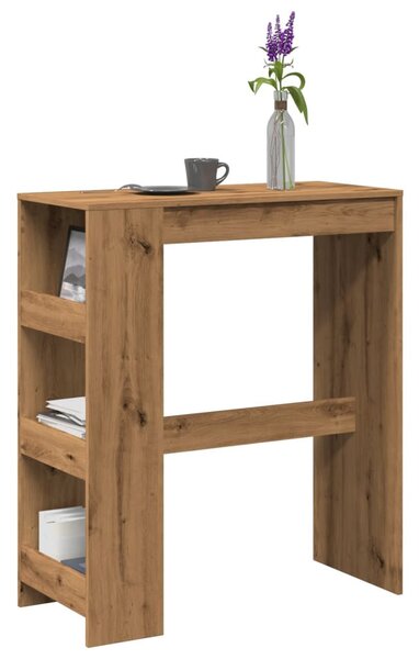 Kézműves tölgy szerelt fa bárasztal tárolókkal 90x40x103,5 cm
