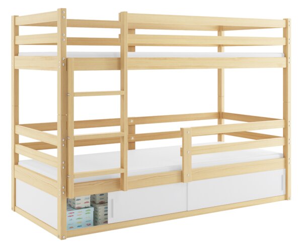 RAFAL 4 emeletes ágy+matrac+ágyrács ingyen, 80x190 cm, fenyő/fehér
