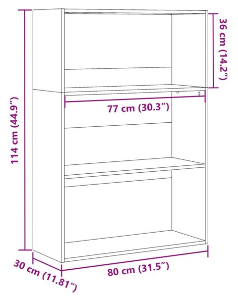Betonszürke szerelt fa könyvespolc 80 x 30 x 114 cm