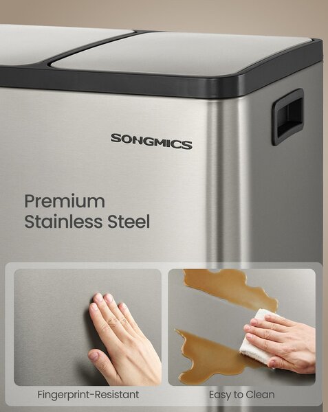 SONGMICS 3 x 18L szelektív konyhai szemetes, lágy záródás, ezüst