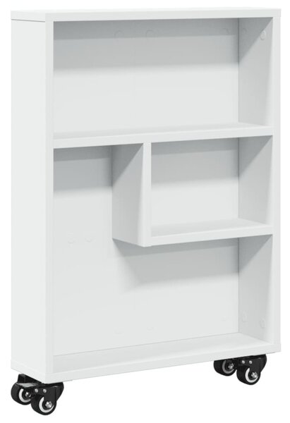 Fehér szerelt fa keskeny tárolókocsi 48 x 13 x 68 cm
