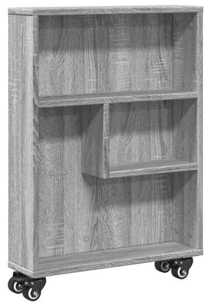 Szürke sonoma színű szerelt fa keskeny tárolókocsi 48x13x68 cm